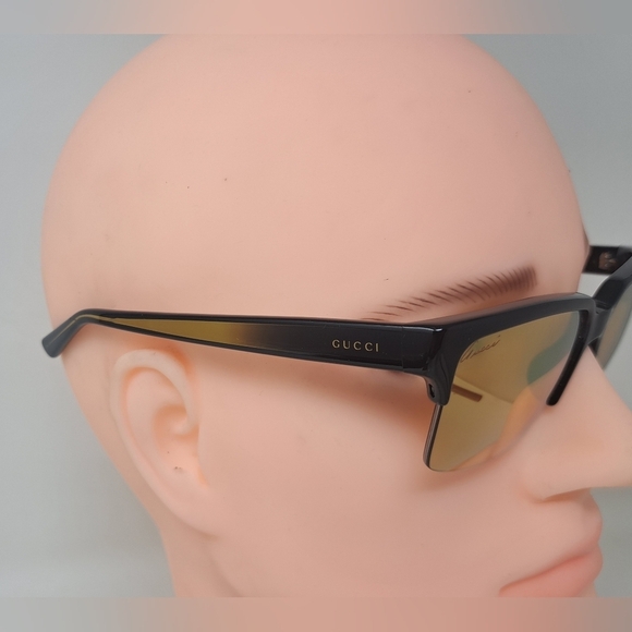 Gucci Men's Sunglasses Half Rim Wayfarer Yellow Gold Mirror GG3710/S 54-16-140 - Picture 12 of 16